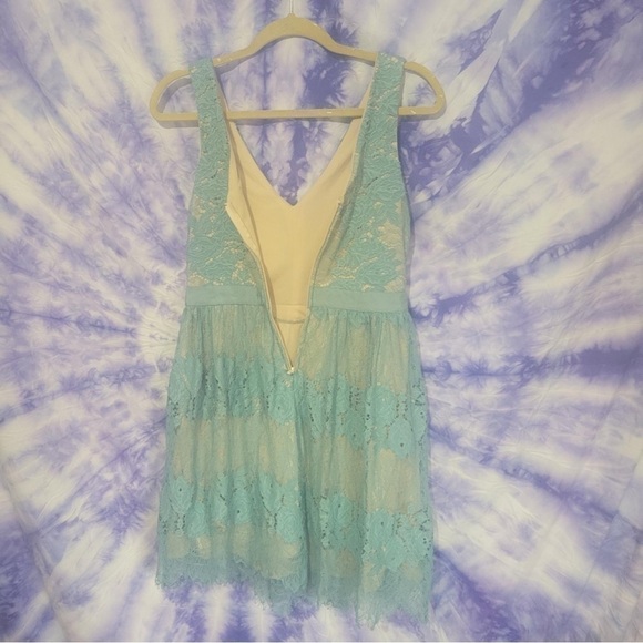 NWT Francesca's Women's Teal Mint Lace Over Tan Body Dress Size Small - Picture 7 of 12